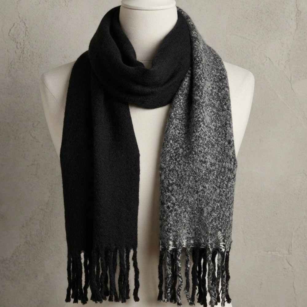 Steve Madden Chunky Black Multi Fuzzy Knit Oversized Fringe Scarf NWT